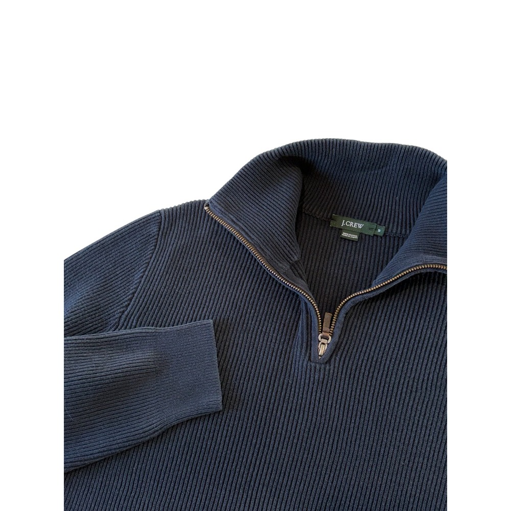J.Crew Heritage Navy Blue Quarter Zip‎ Ribbed Knit Sweater Medium 100% Cotton